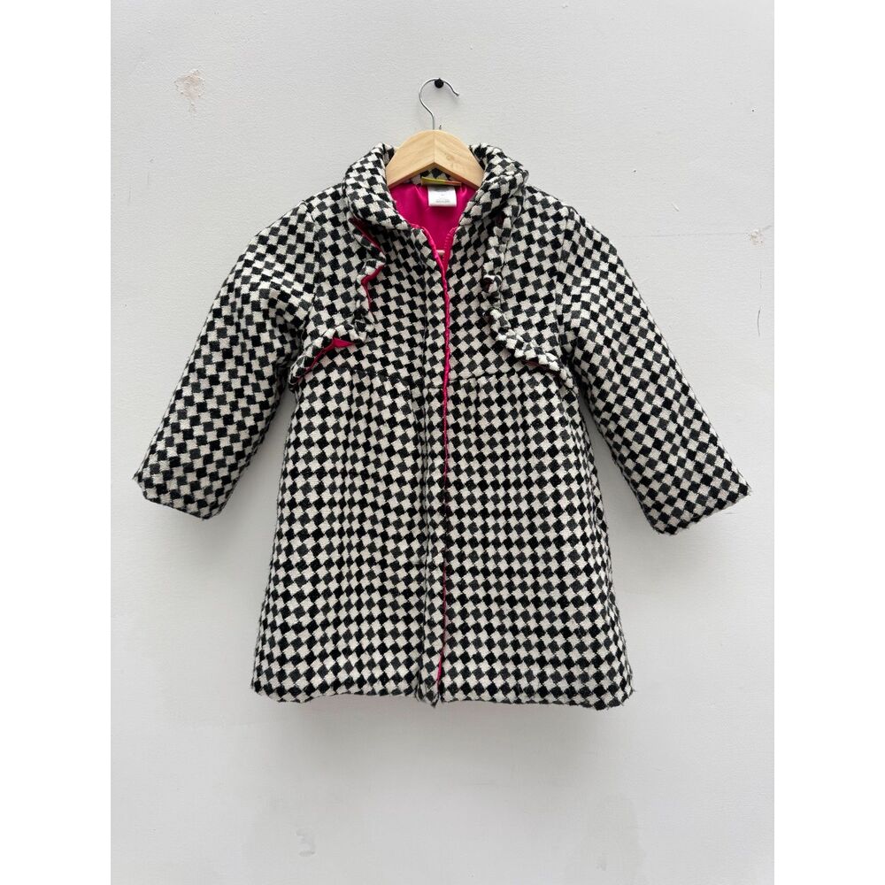 Penelope Mack Girls Houndstooth Coat Hot Pink Lining Size 6X